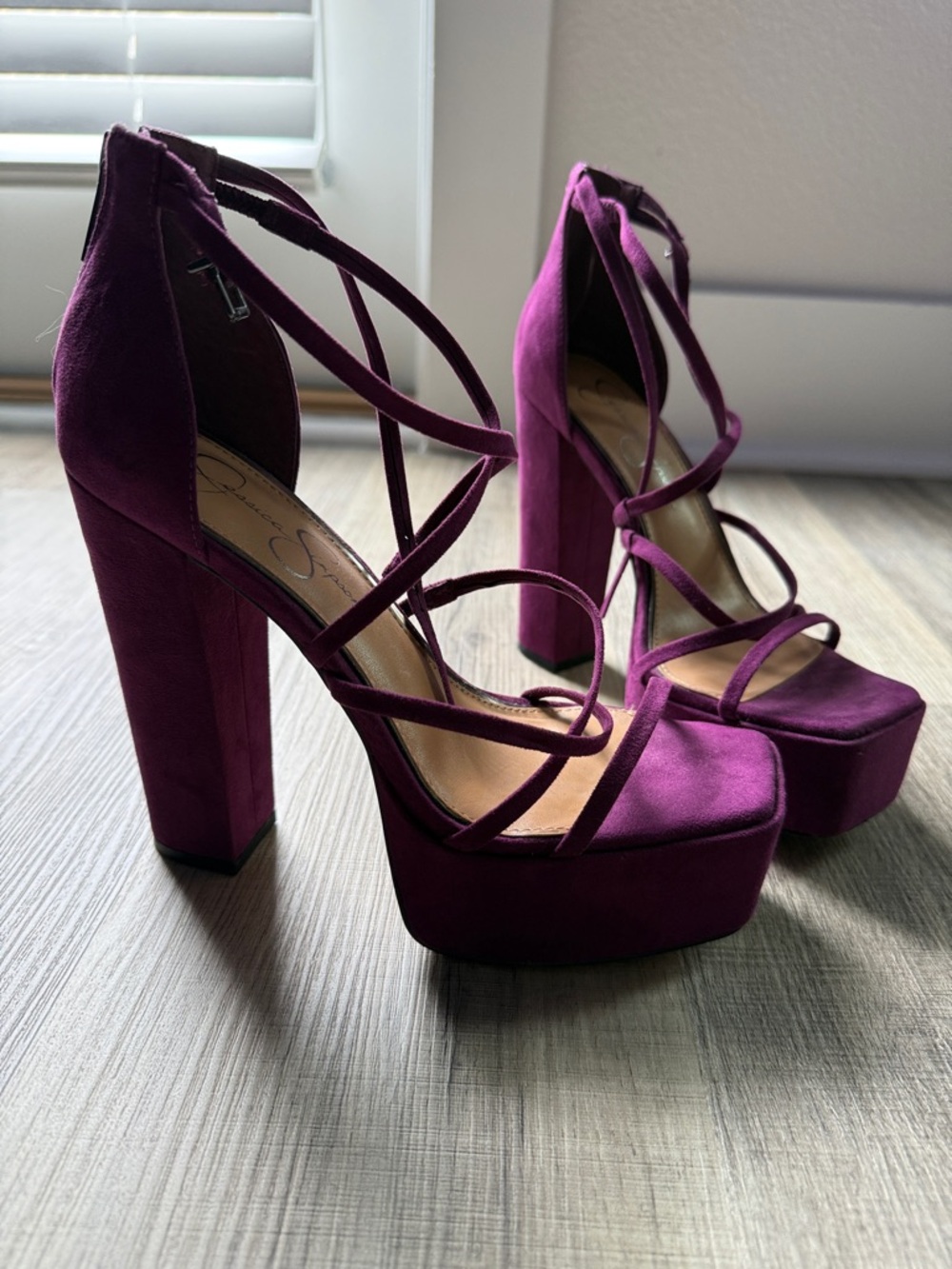 Jessica Simpson Plum Suede Strappy Platform Heels